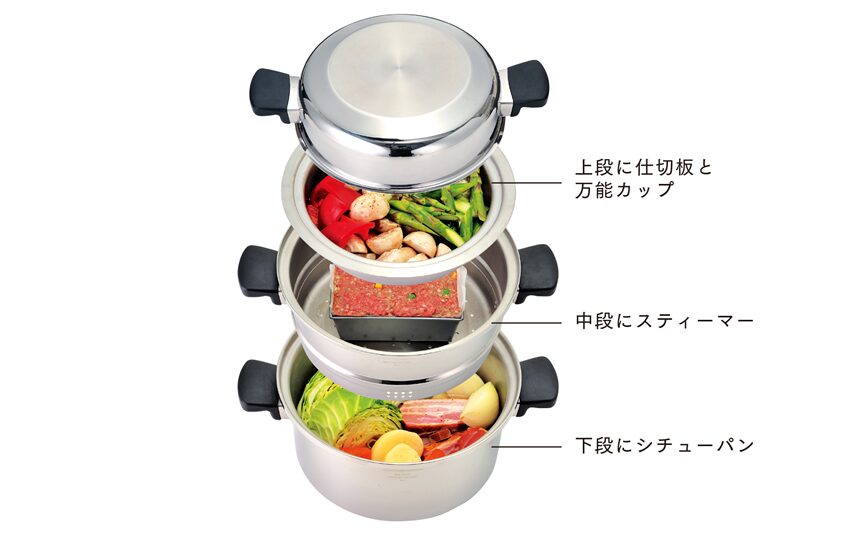 アムウェイのナベは重ね調理ができる